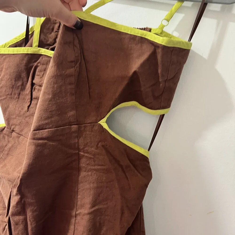 🏷 *NWT* ✨ Maeve by Anthropologie Brown & Chartreuse Midi Dress – Chic & Unique! - Picture 10 of 12